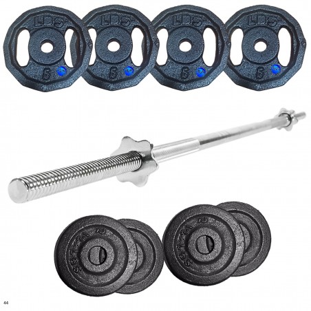 Kit De Pesas 44 Lb Set 8-discos+barra Recta O Curva Gym Prof